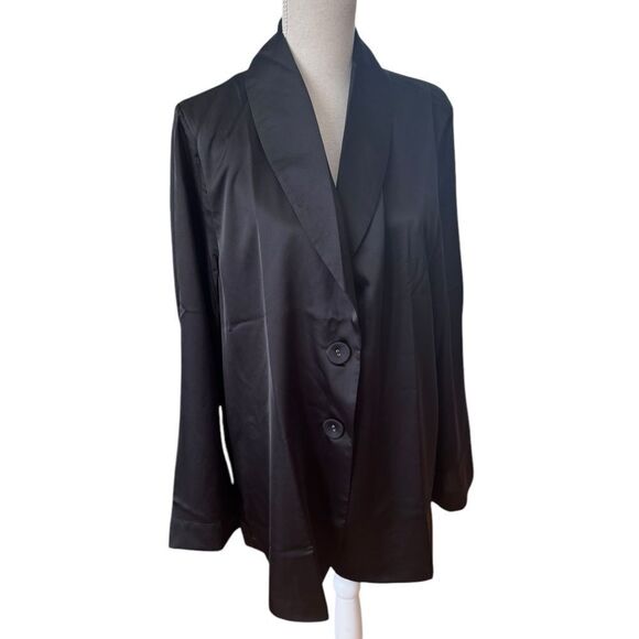 Show me your Mumu Black luxe satin Felix blazer NWT XXL - Picture 2 of 5